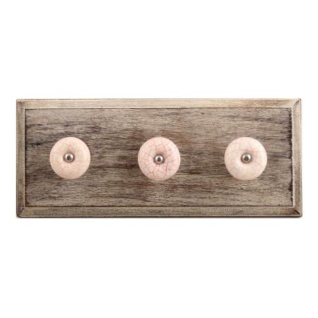 White and Pink Crackle Ceramic Wooden Hooks